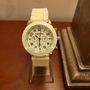 Brand New Cream & Rose Gold Geneva Women's Silicone Watch